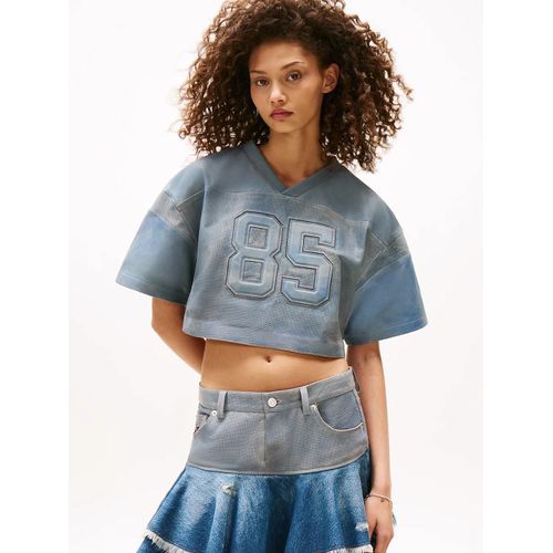 Haut Boxy En Cuir À Col En V Tommy Girl Tommy Girl Press Leather Top/Indigo Wash - M