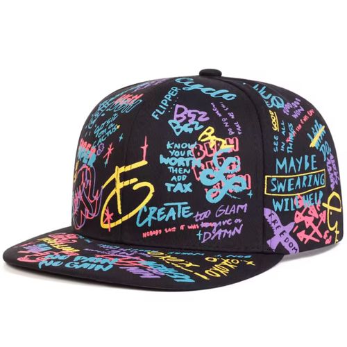 Casquette Visière Droite - Noir Graffiti Couleur- Taille Unique 56-60cm