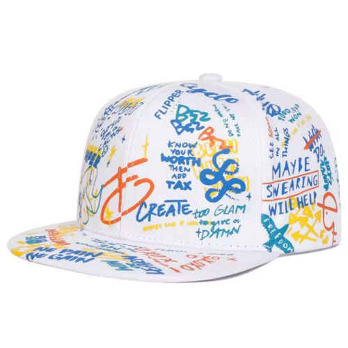 Casquette Visière Droite - Blanche Graffiti Couleur- Taille Unique 56-60cm