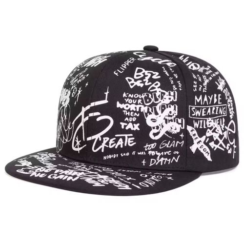 Casquette Visière Droite - Noir Graffiti Blanc - Taille Unique 56-60cm