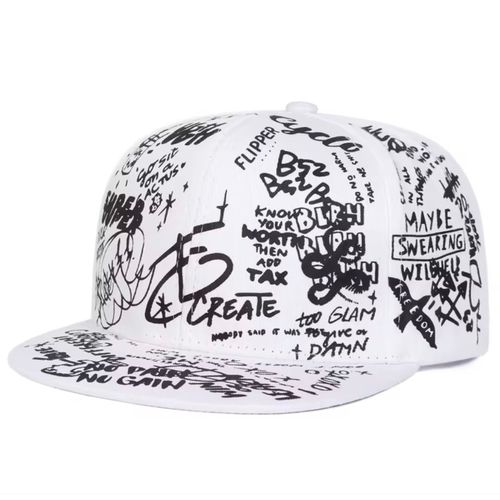 Casquette Visière Droite - Blanche Graffiti Noir - Taille Unique 56-60cm