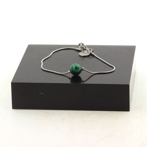 Bracelet En Acier Inoxydable 1 Perle Malachite 8 Mm. Fabriqué En France.