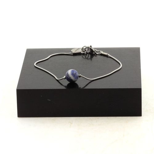 Bracelet En Acier Inoxydable 1 Perle Sodalite 8 Mm. Fabriqué En France.