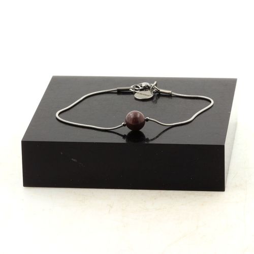 Bracelet En Acier Inoxydable 1 Perle Rubis De Mogok, Birmanie, Fabriqué En France.