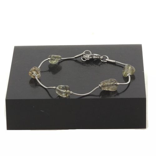 Bracelet En Acier Inoxydable 5 Perles Quartz Tourmaline Rutile Du Fabriqué En France.