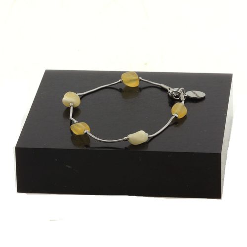 Bracelet En Acier Inoxydable 5 Perles Calcite Jaune Du Royaume-Uni De Fabriqué En France.