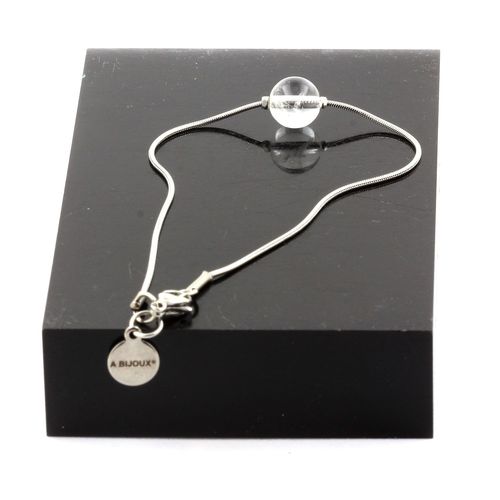 Bracelet En Acier Inoxydable 1 Perle Quartz Du Brésil 8 Mm. Fabriqué En France.