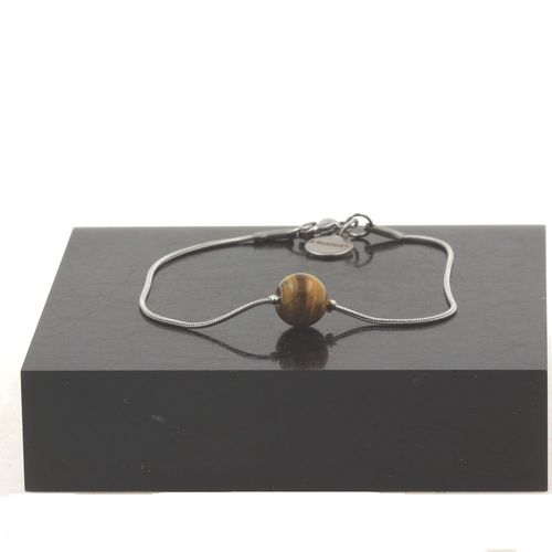 Bracelet En Acier Inoxydable 1 Perle Oeil De Tigre 8 Mm. Fabriqué En France.