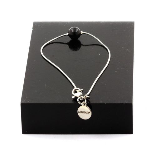 Bracelet En Acier Inoxydable 1 Perle Obsidienne Noire 8 Mm. Fabriqué En France.