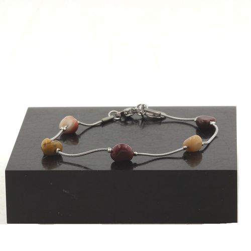 Bracelet En Acier Inoxydable 5 Perles Mookaite D'australie De Forme Fabriqué En France.