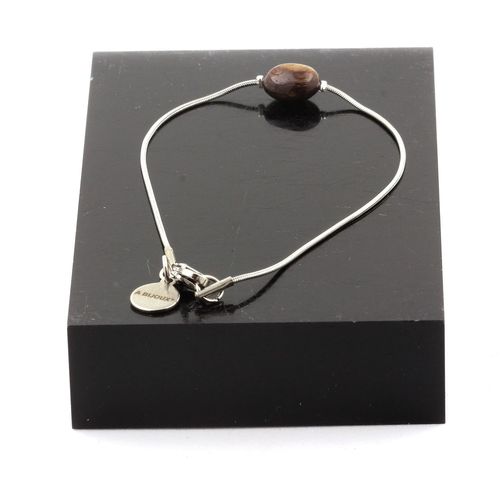 Bracelet En Acier Inoxydable 1 Perle Bronzite Du Brésil De Forme Libre Fabriqué En France.