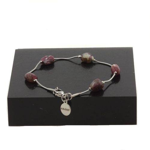 Bracelet En Acier Inoxydable 5 Perles Tourmaline Rubellite Du Brésil Fabriqué En France.