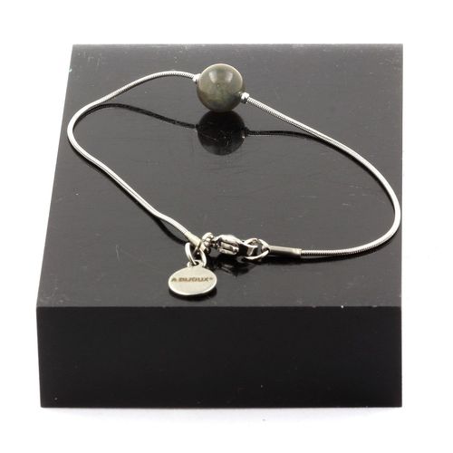 Bracelet En Acier Inoxydable 1 Perle Saphir De Mogok, Birmanie, Fabriqué En France.