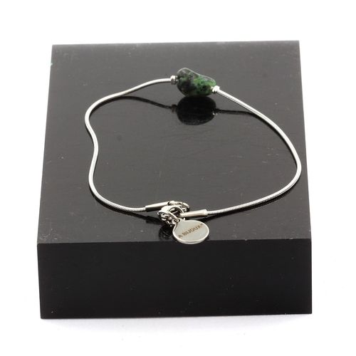 Bracelet En Acier Inoxydable 1 Perle Epidote De Myanmar (Birmanie) De Fabriqué En France.