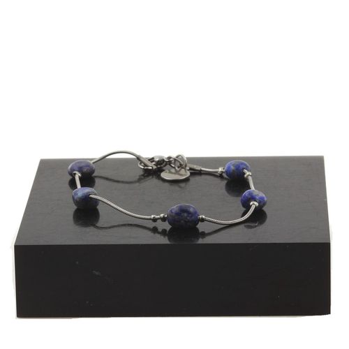 Bracelet En Acier Inoxydable 5 Perles Lapis Lazuli Du Pakistan De Fabriqué En France.
