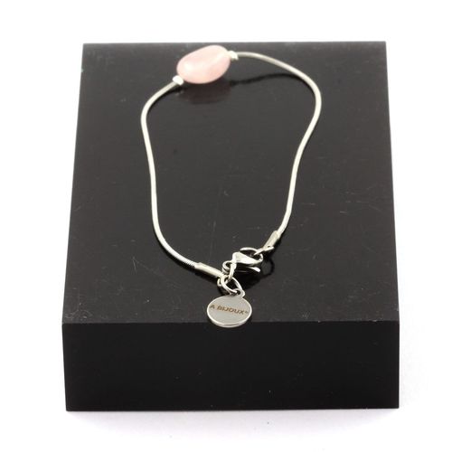 Bracelet En Acier Inoxydable 1 Perle Quartz Rose Du Brésil De Forme Fabriqué En France.