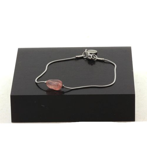 Bracelet En Acier Inoxydable 1 Perle Strawberry Quartz De Madagascar Fabriqué En France.