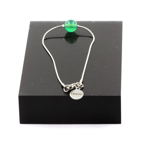 Bracelet En Acier Inoxydable 1 Perle Agate Verte 8 Mm. Fabriqué En France.