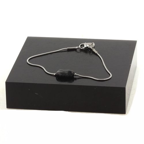 Bracelet En Acier Inoxydable 1 Perle Tourmaline Schorl Du Brésil De Fabriqué En France.