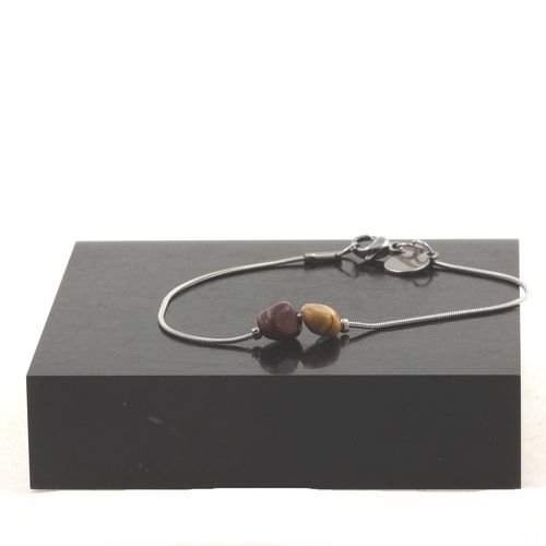 Bracelet En Acier Inoxydable 2 Perles Mookaite D'australie De Forme Fabriqué En France.