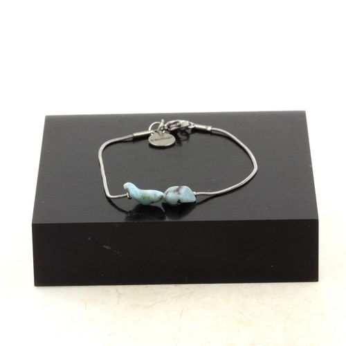 Bracelet En Acier Inoxydable 2 Perles Larimar De République Fabriqué En France.