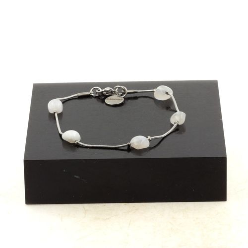 Bracelet En Acier Inoxydable 5 Perles Pierre De Lune D'inde De Forme Fabriqué En France.