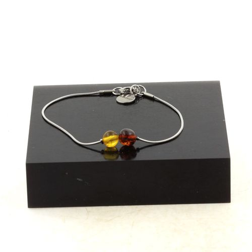 Bracelet En Acier Inoxydable 2 Perles Ambre Véritable De La Mer Fabriqué En France.
