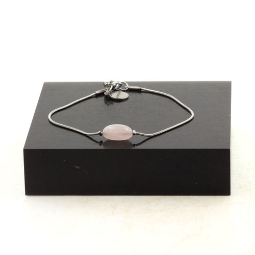 Bracelet En Acier Inoxydable 1 Perle Quartz Rose Du Brésil De Forme Fabriqué En France.