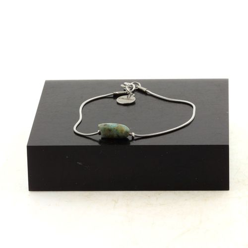 Bracelet En Acier Inoxydable 1 Perle Turquoise Africaine D'afrique De Fabriqué En France.