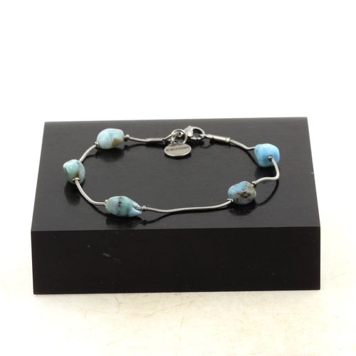 Bracelet En Acier Inoxydable 5 Perles Larimar De République Fabriqué En France.