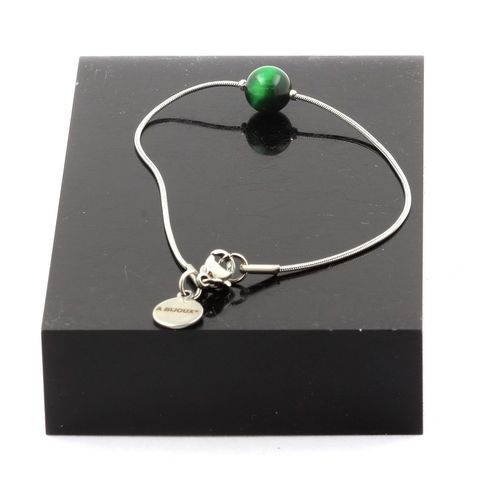 Bracelet En Acier Inoxydable 1 Perle Oeil De Tigre Vert 8 Mm. Fabriqué En France.