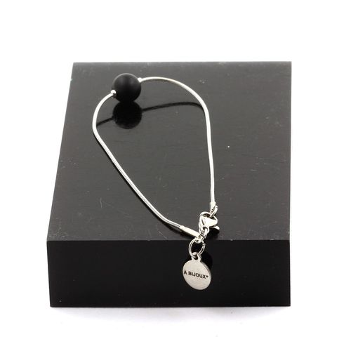 Bracelet En Acier Inoxydable 1 Perle Onyx Noir Mat 8 Mm. Fabriqué En France.