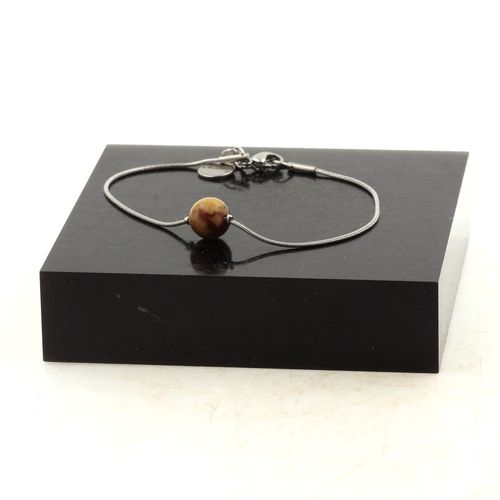 Bracelet En Acier Inoxydable 1 Perle Agate Crazy Lace 8 Mm. Fabriqué En France.