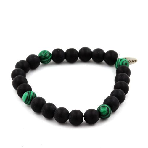 Bracelet Perles Onyx Noir Mat + Malachite 8 Mm. Fabriqué En France.
