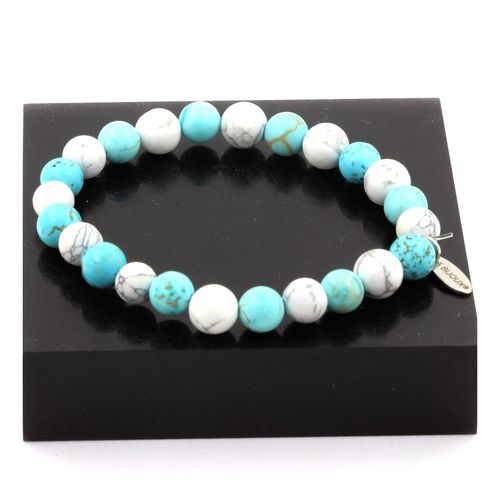 Bracelet Perles Howlite + Turquoise 8 Mm. Fabriqué En France.