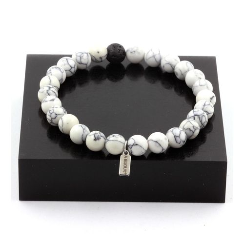 Bracelet Perles Howlite + Lave 8 Mm. Fabriqué En France.
