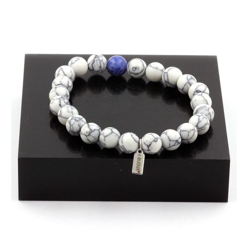 Bracelet Perles Howlite + Sodalite 8 Mm. Fabriqué En France.