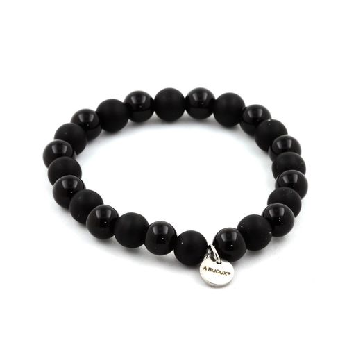 Bracelet Perles Onyx Noir Mat + Agate Noire 8 Mm. Fabriqué En France.