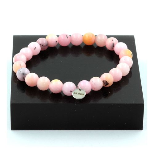 Bracelet Perles Opale Rose 8 Mm. Fabriqué En France.
