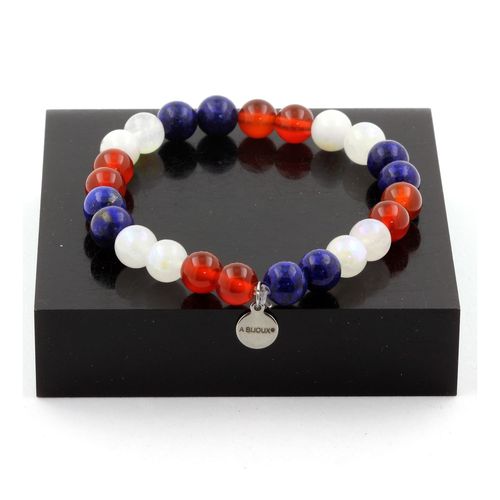 Bracelet Perles Agate Rouge + Pierre De Lune + Lapis Lazuli 8 Mm. Fabriqué En France.