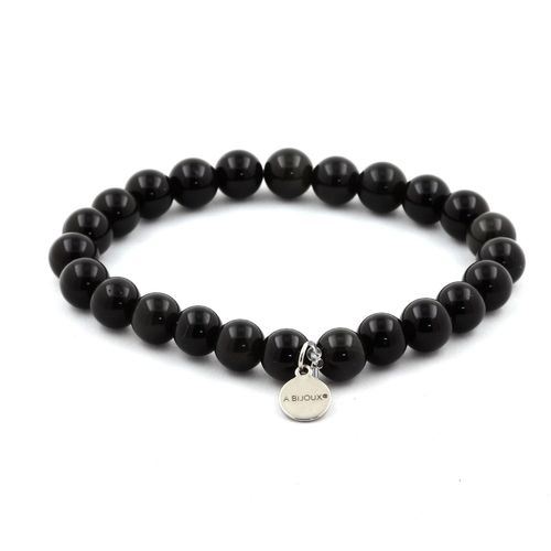 Bracelet Perles Obsidienne Noire 8 Mm. Fabriqué En France.