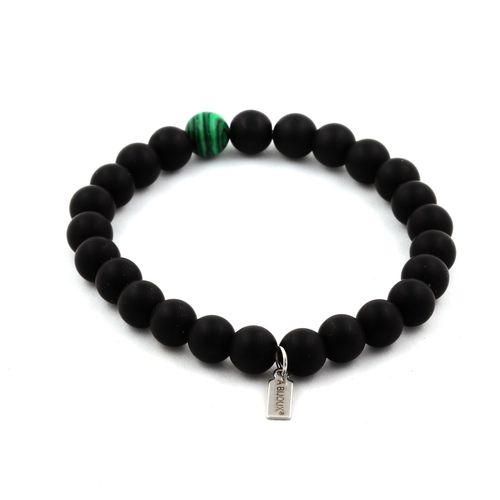 Bracelet Perles Onyx Noir Mat + Malachite 8 Mm. Fabriqué En France.