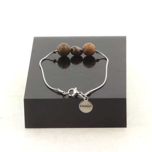 Bracelet En Acier Inoxydable 1 Perle Bronzite Du Brésil De Forme Libre Fabriqué En France.