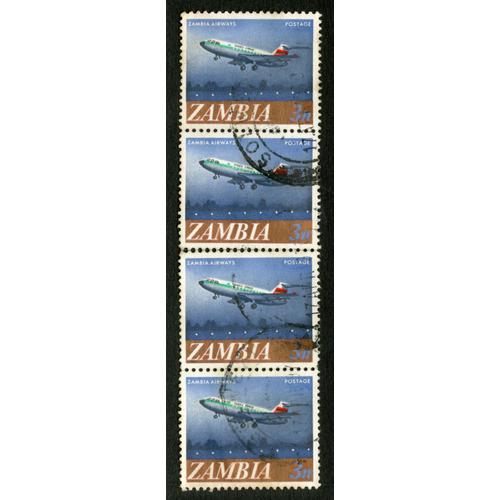 Quatre Timbres Oblitérés Zambia, Zambia Airways, 3n, Postage