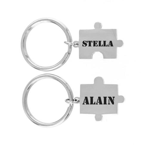 Porte-clés pièce de puzzle amitié couple lot de 2 acier gravure  personnalisée