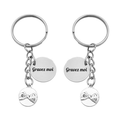 Porte-Clés Promesse Du Petit Doigt Argenté Lot De 2 Gravure Personnalisée Sur Médaille