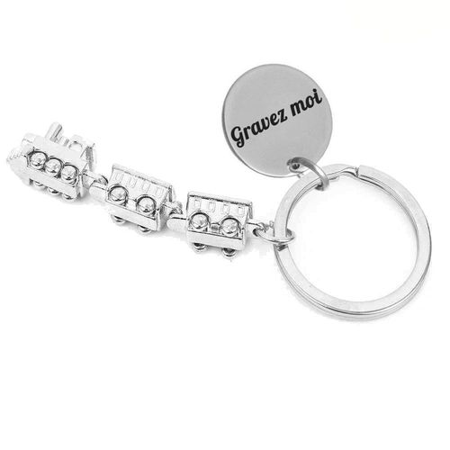 Porte-Clés Petit Train Locomotive Gravure Personnalisée Sur Médaille