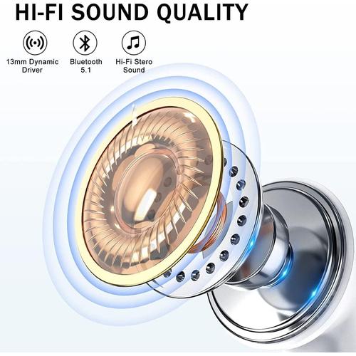 Ecouteur Sans Fil Bluetooth 5.3 Son Hi-Fi Stéréo Étanche IPX7