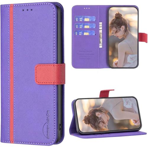 Coque Pour Samsung Galaxy S22, [Housse En Cuir Pu Premium] [Etui À Rabat] [Pochette De Portefeuille], Étui De Protection Pour Samsung Galaxy S22 Case - Mauve