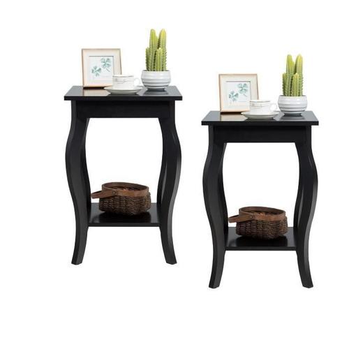 Costway Lot De 2 Tables D'appoint, Bout De Canapé 2 Niveaux Avec Patins Antidérapants Pour Chambre, Salon, 40 X 40 X 60 Cm, Noir